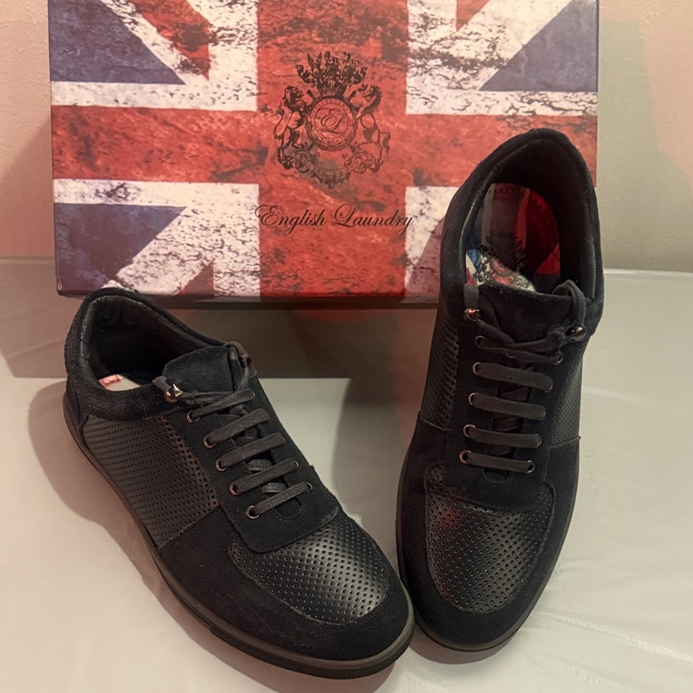 English Laundry Men’s Black Perforated Lace-Up Sneakers